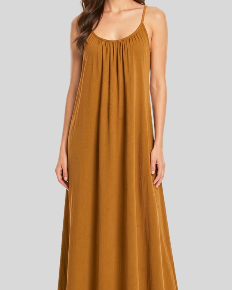 Golden Mustard Flow Maxi Dress