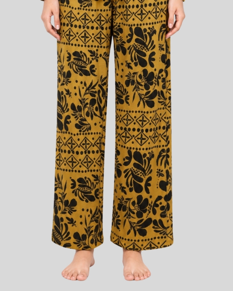 Golden Leaves Printed Lounge PJ Set