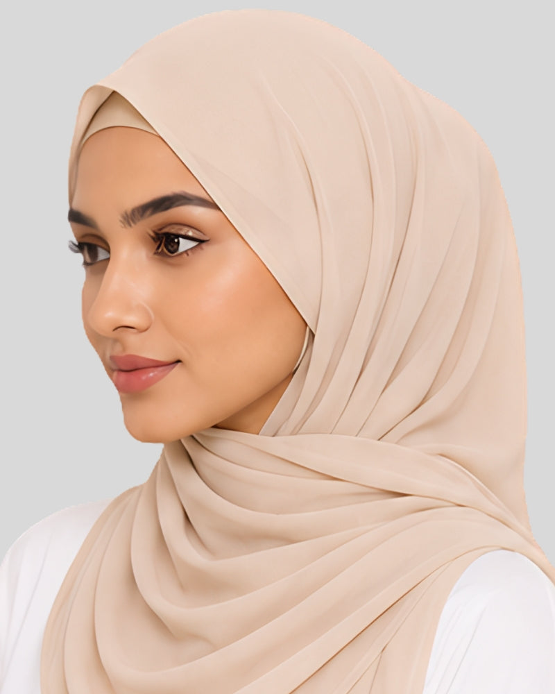 Ivory Beige Modest Chiffon Hijab with Built-in Magnets