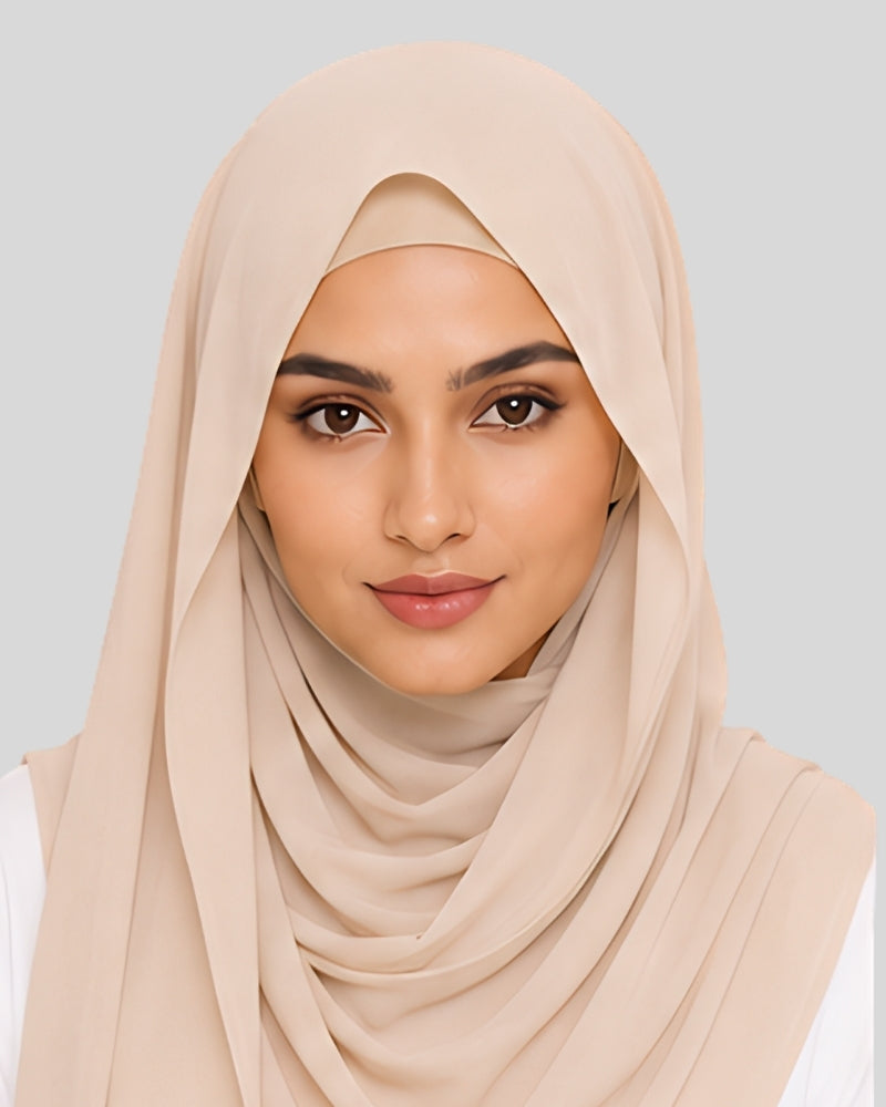 Ivory Beige Modest Chiffon Hijab with Built-in Magnets