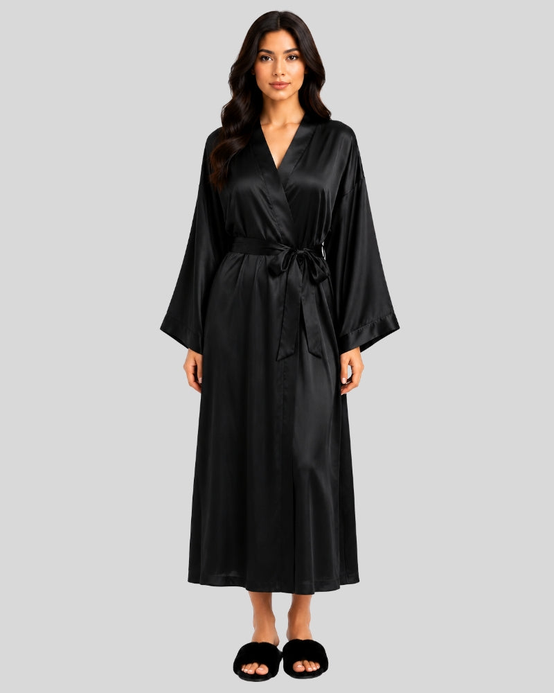 Noir Satin Side Cut Inner Robe Set