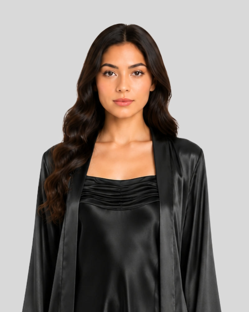 Noir Satin Side Cut Inner Robe Set