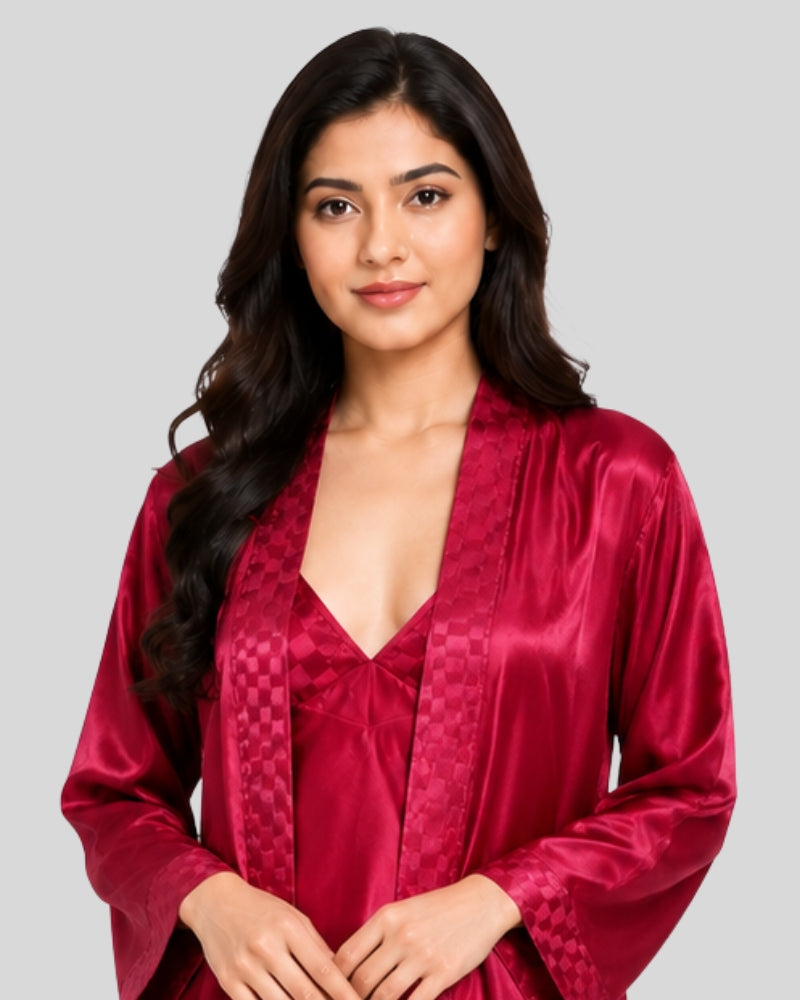 Ruby Satin Side Cut Robe Set