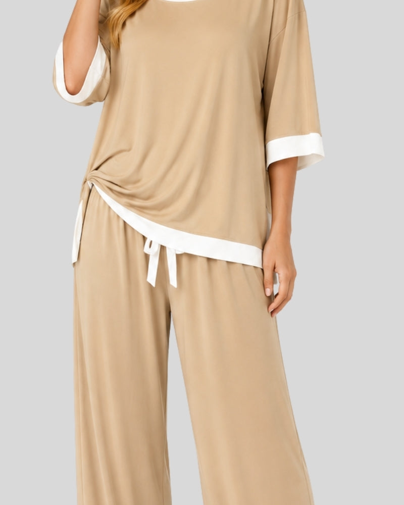 Skin White Round Contrast Lounge PJ Set