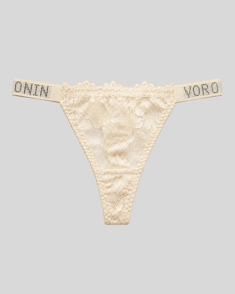 Cream Ivory Floral Lace Thong Panty