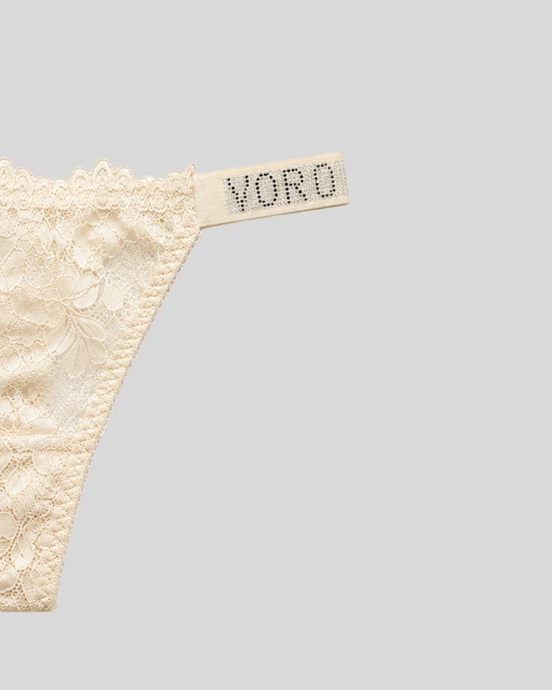 Cream Ivory Floral Lace Thong Panty