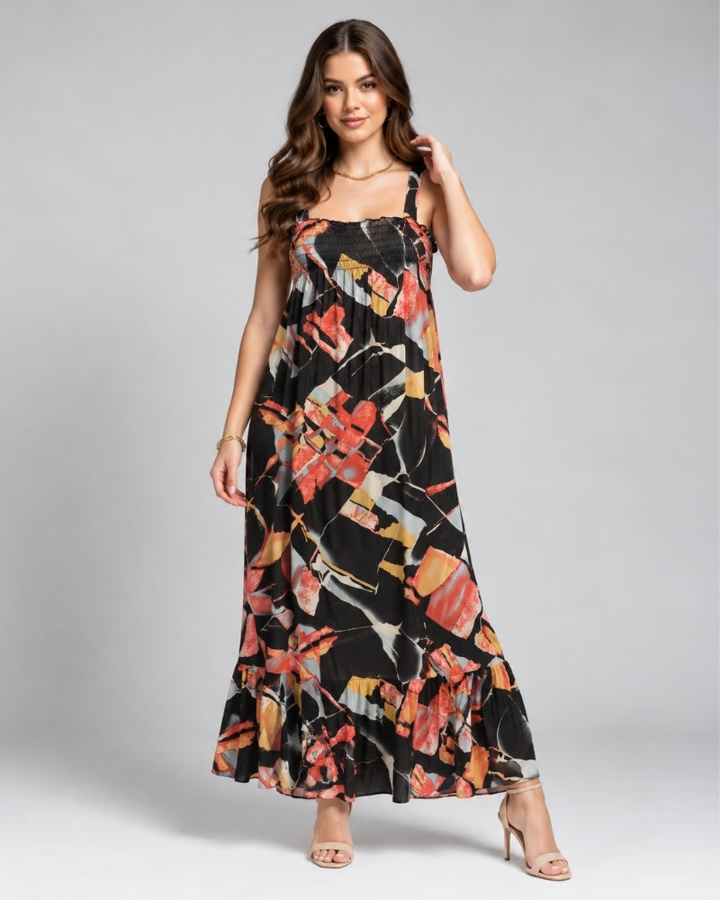 Sunset Abstract Ruffle Maxi Nightdress