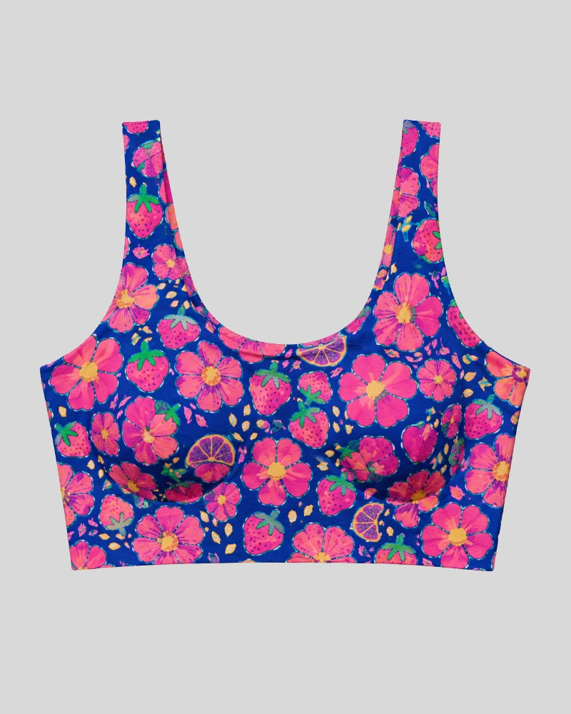 Strawberry Bloom Print Sports Bra