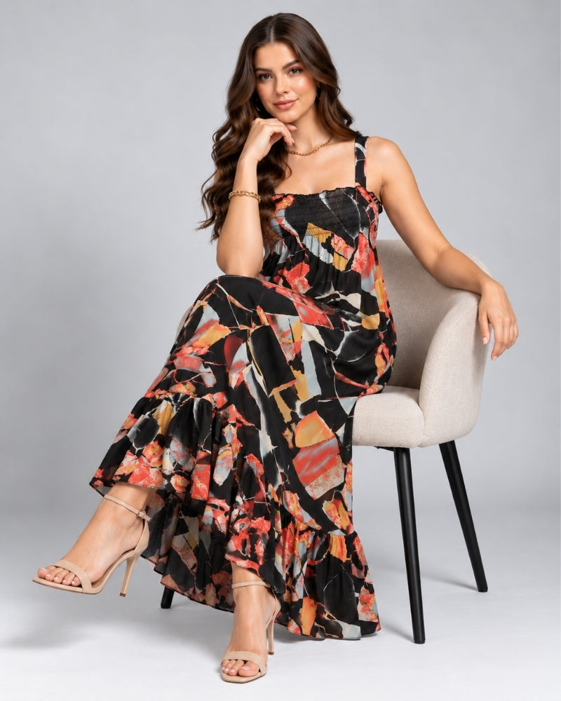 Sunset Abstract Ruffle Maxi Nightdress