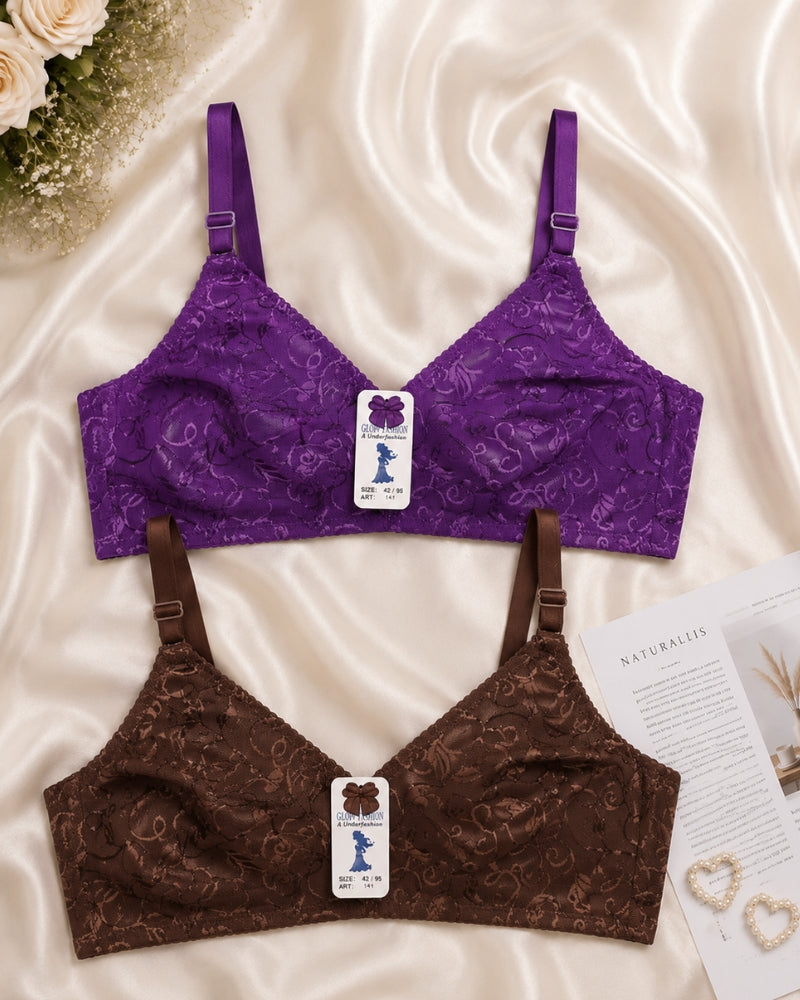 Floral Lace Comfort Bra Duo (Purple & Cocoa)