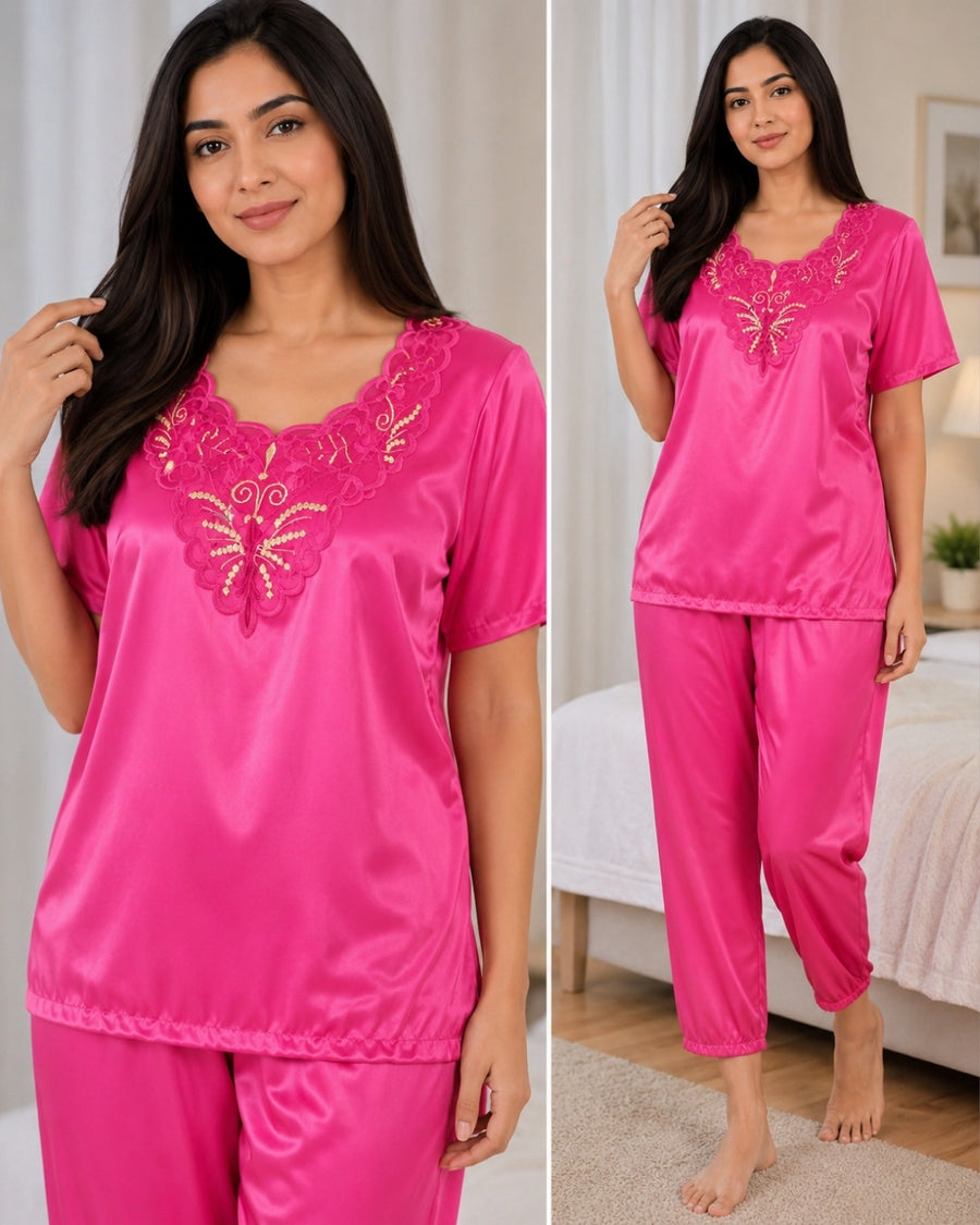 Fuchsia Elegance Satin PJ Set