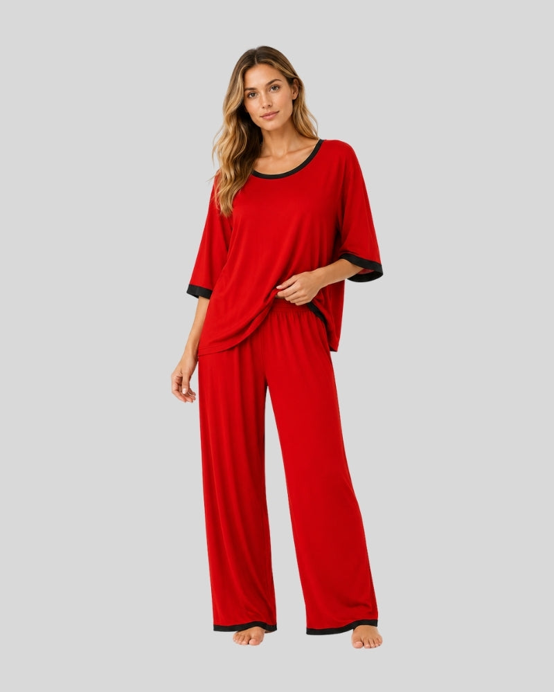Red With Black Contrast Lounge PJ Set