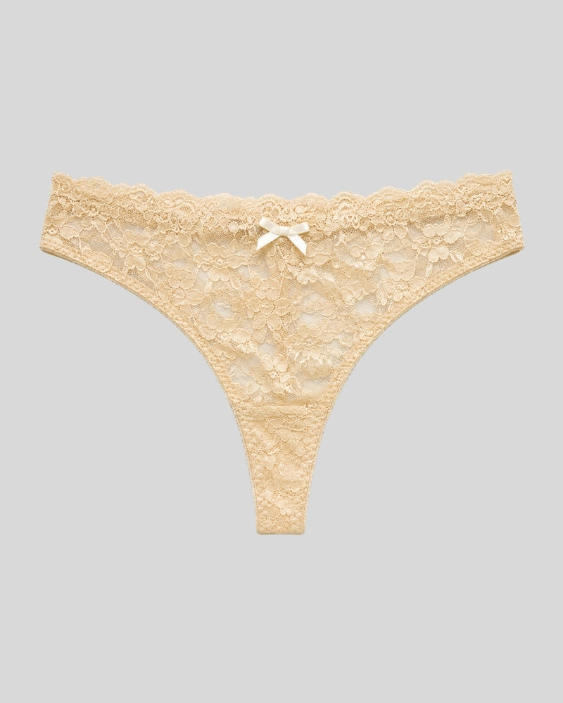 Soft Beige Floral Lace Thong