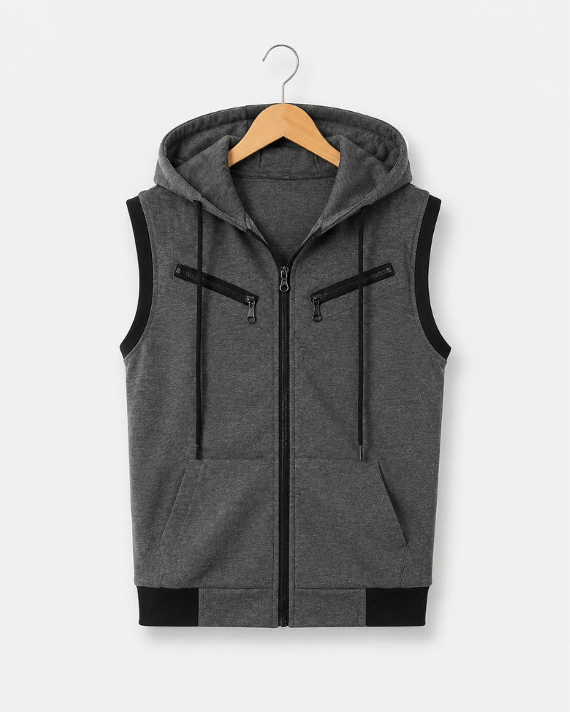 Charcoal Hooded Utility Vest ( Grey Sleeveless )