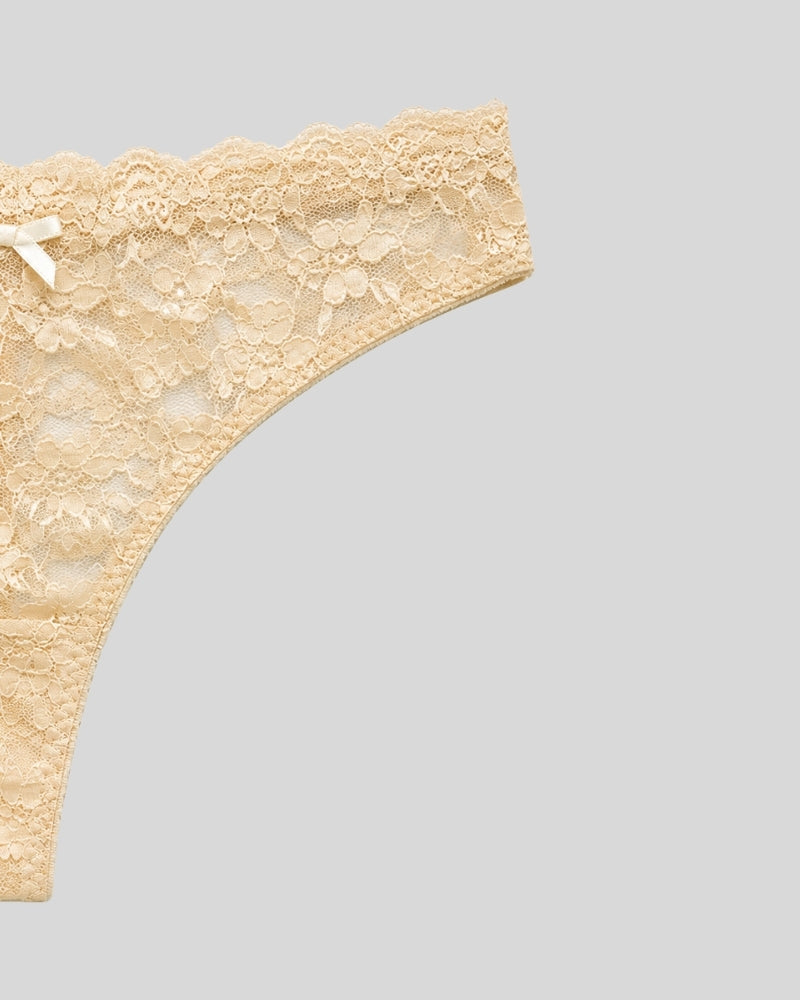 Soft Beige Floral Lace Thong