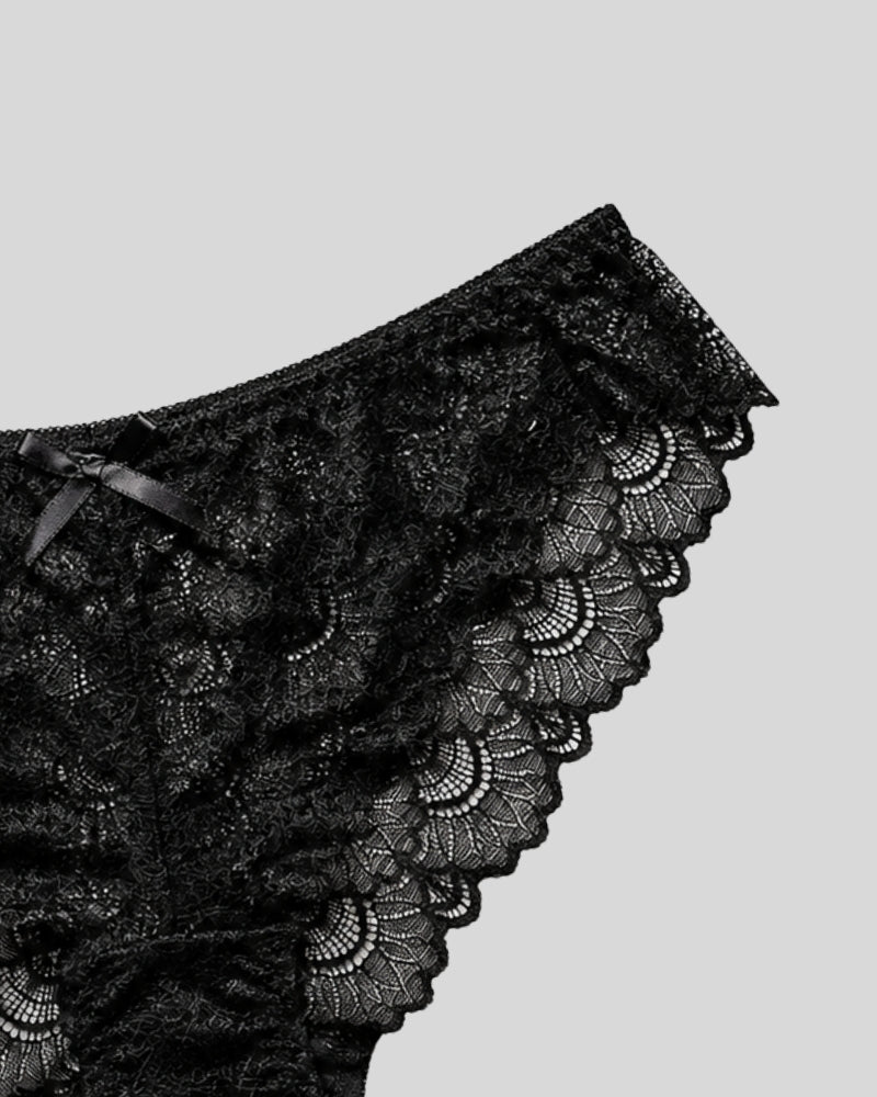Black Floral Lace Push-Up Bra & Panty Set