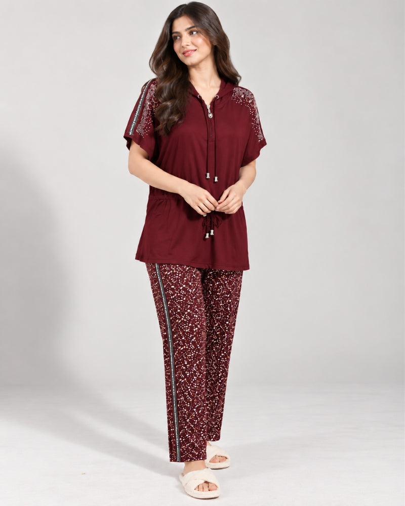 Maroon Speckle Cotton Lounge Set