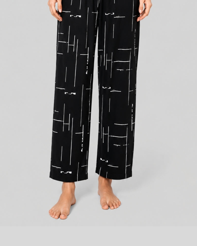 Black Luxe Printed PJ Set ( Black Capri )
