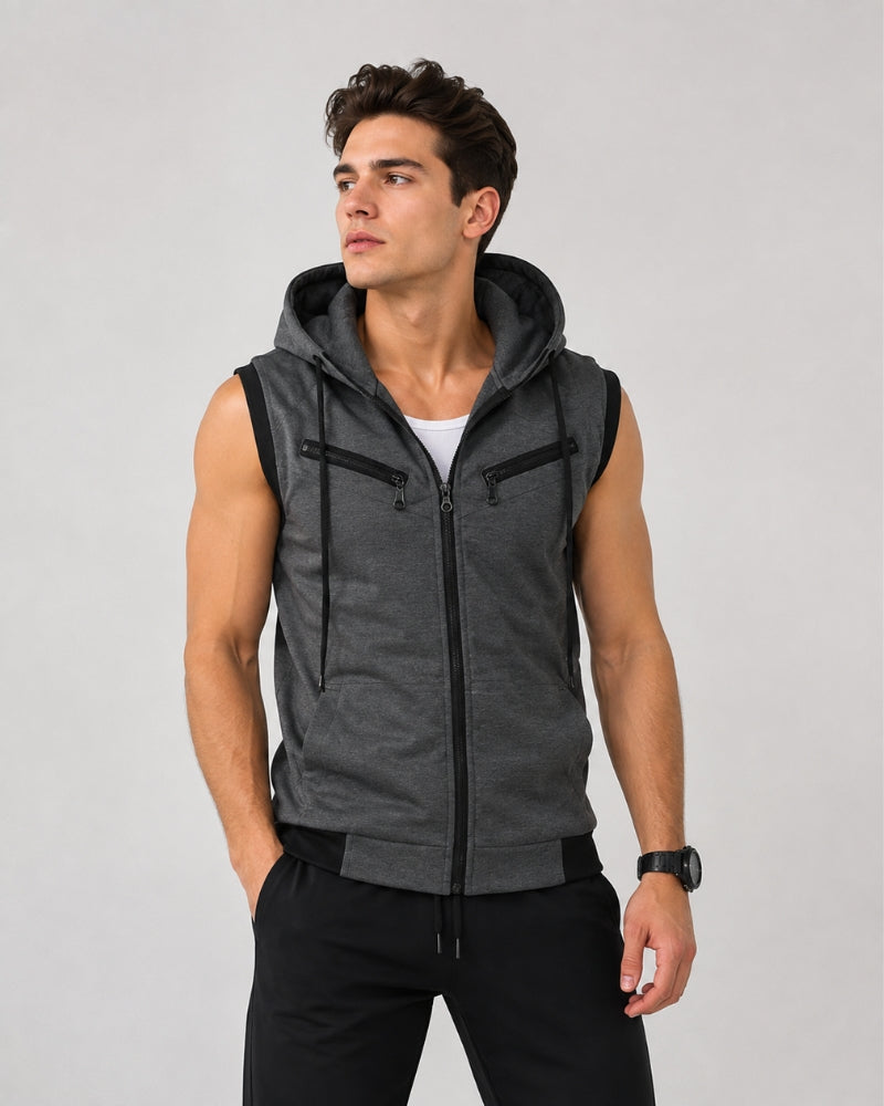 Charcoal Hooded Utility Vest ( Grey Sleeveless )