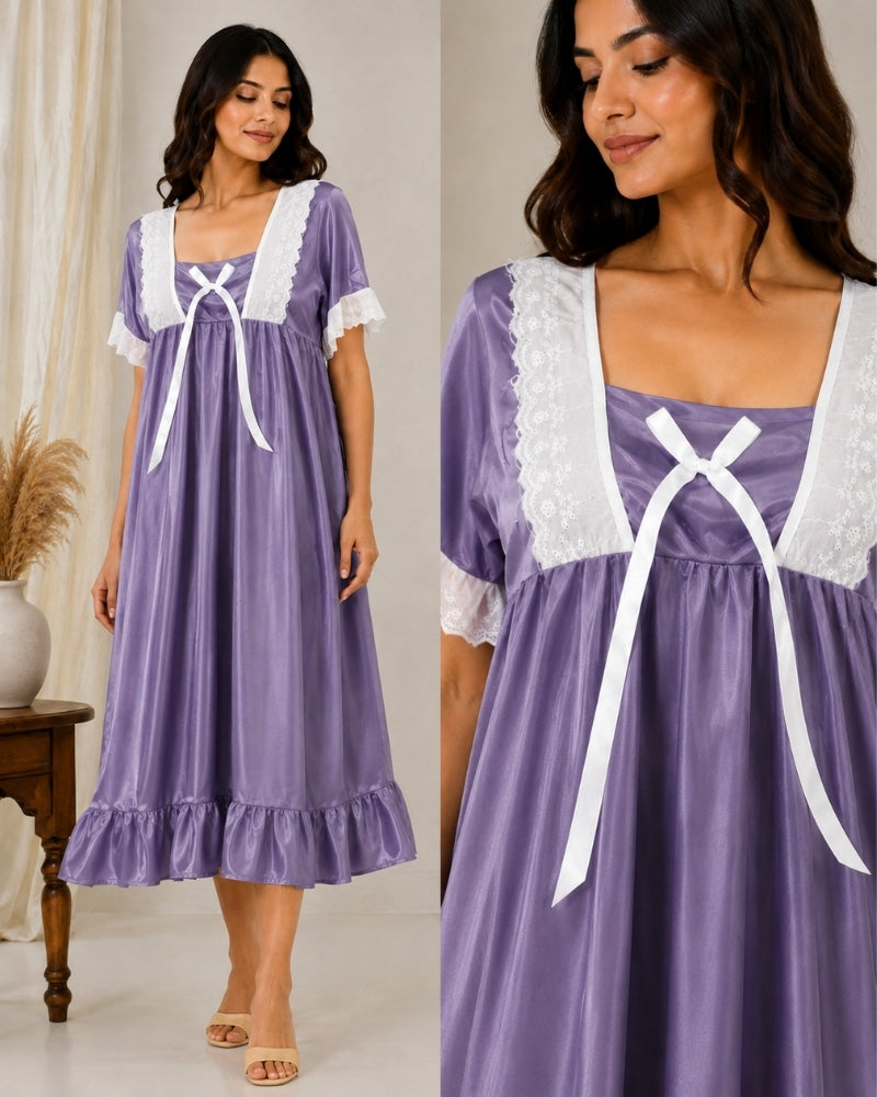 Lavender Mist Lace Satin Maxi Nightdress