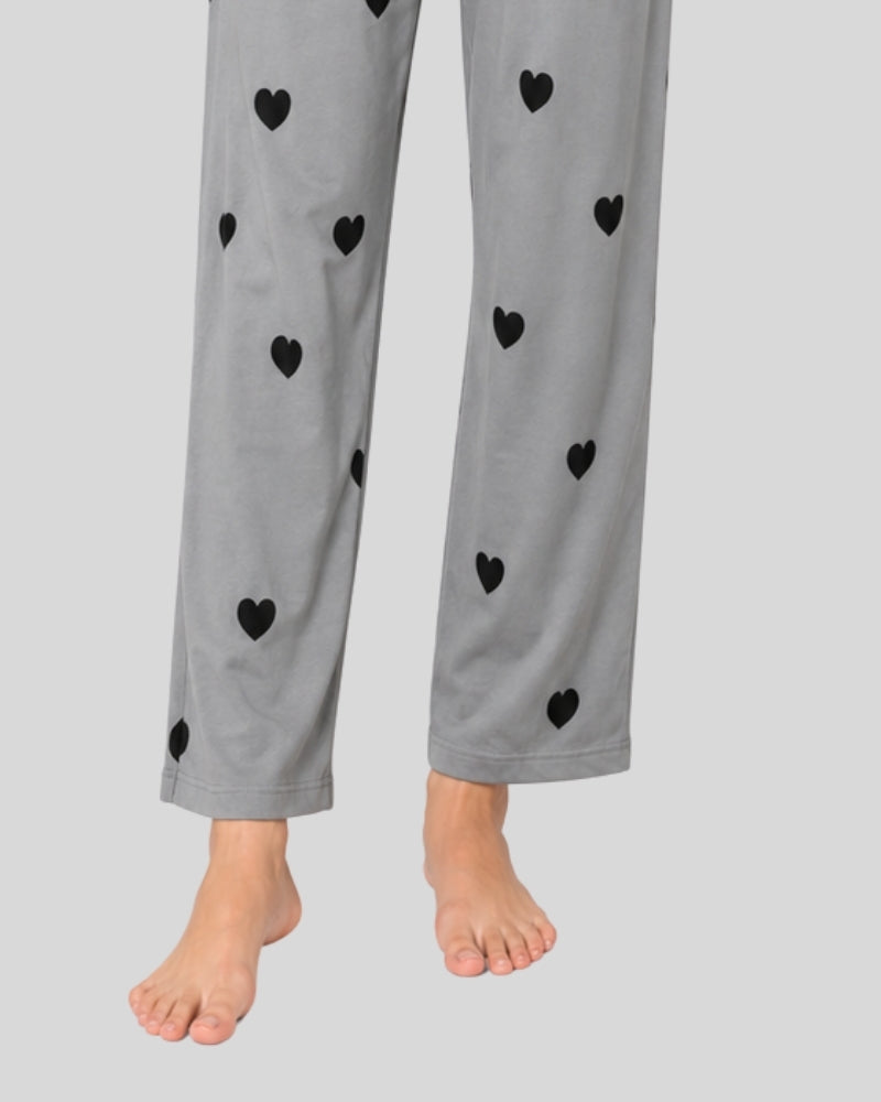 Silver Heart Printed PJ Set ( Grey Puzzle )