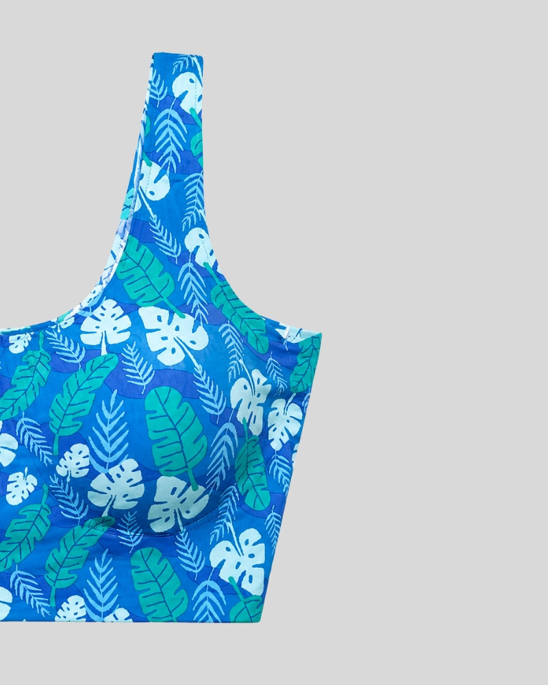 Tropical Leaf Print Sports Bra