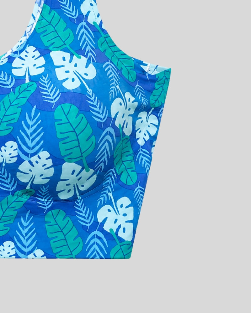 Tropical Leaf Print Sports Bra