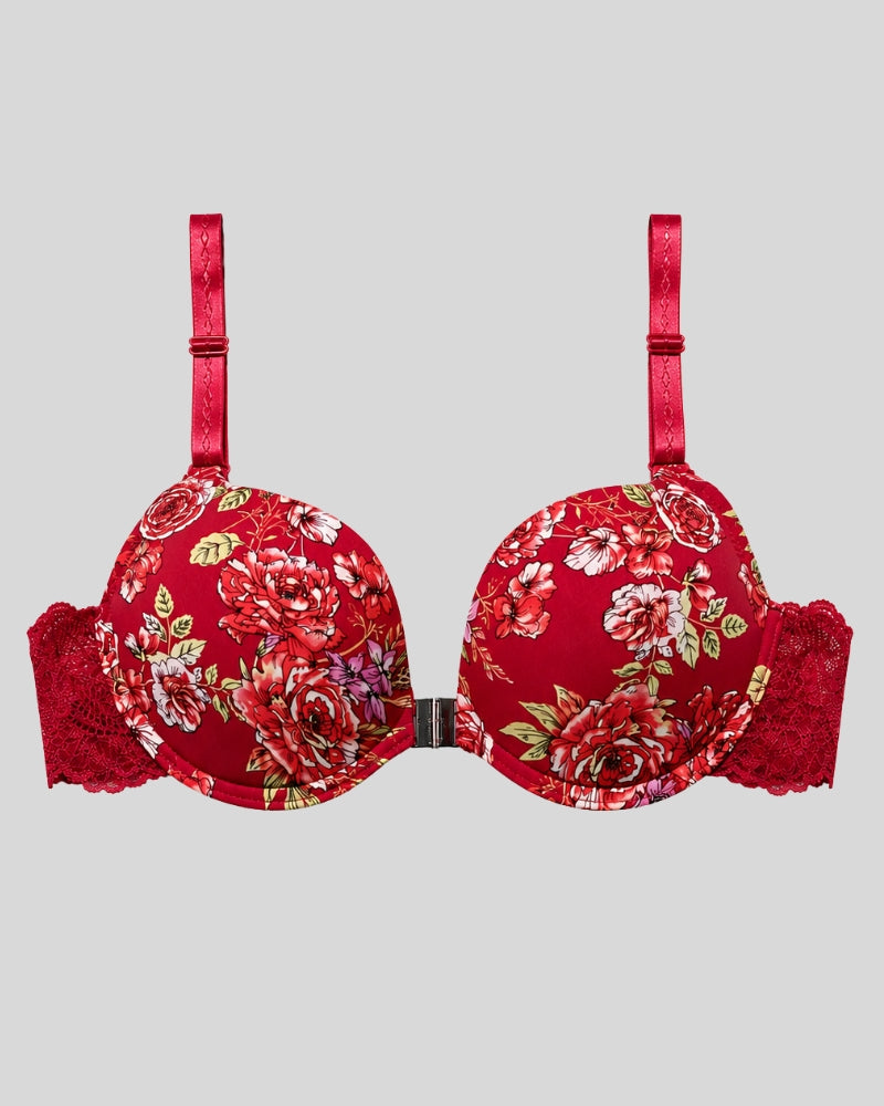 Red Floral Lace Push-Up Bra & Panty Set