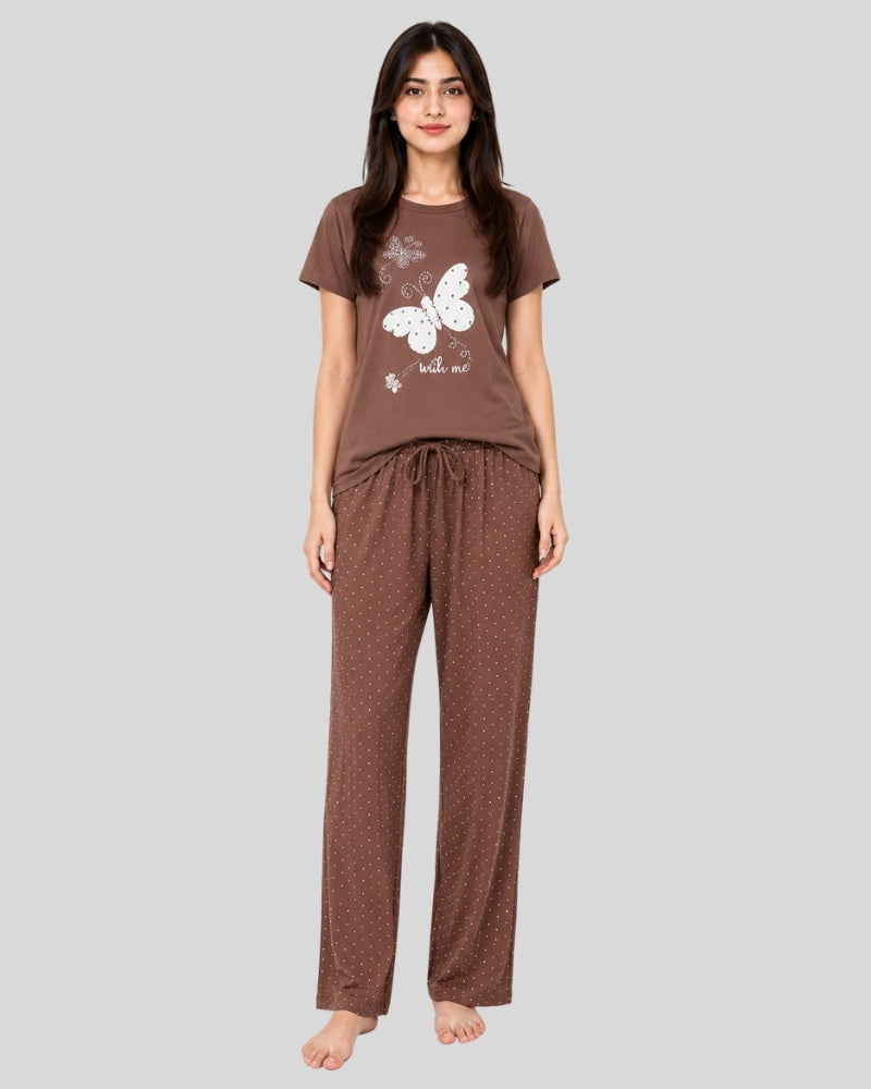 Butterfly Bliss Printed PJ Set ( Brown Butterfly )