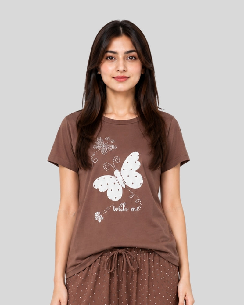 Butterfly Bliss Printed PJ Set ( Brown Butterfly )