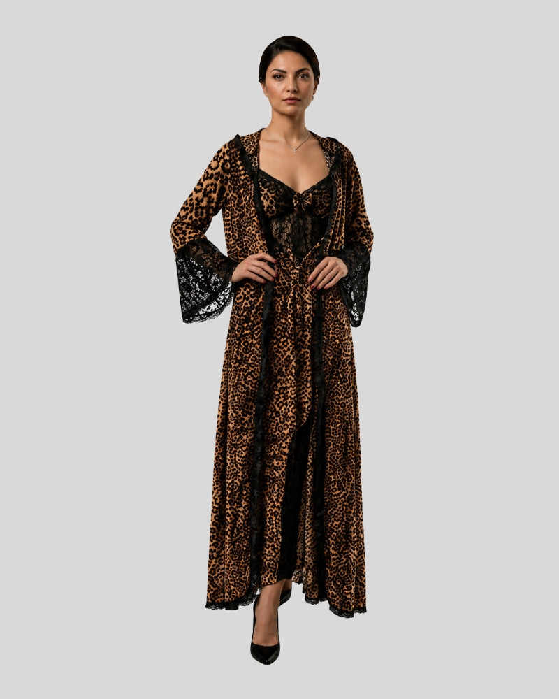 Leopard Lace Lounge Robe Set