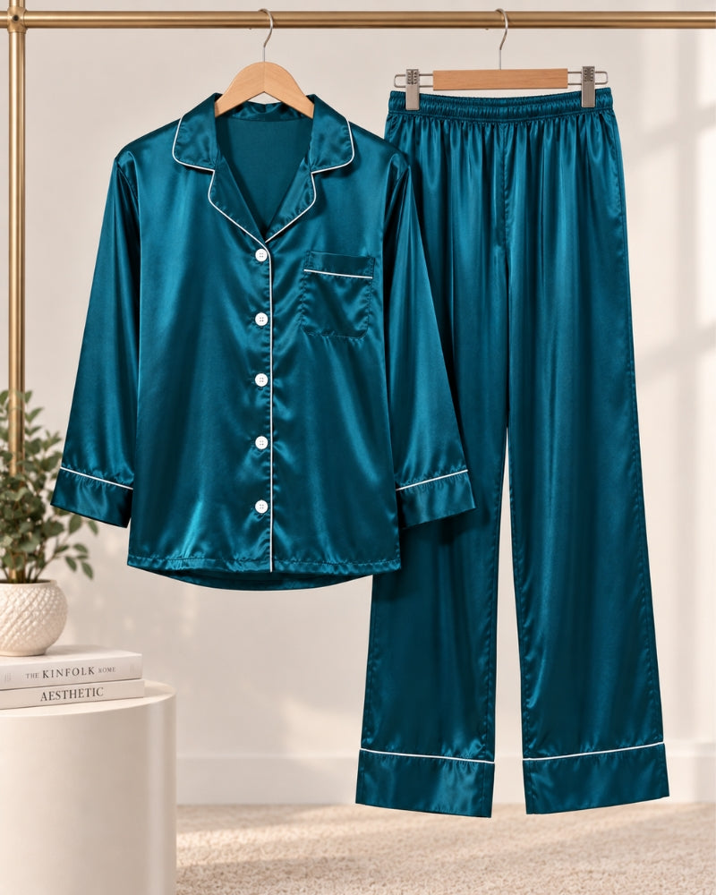 Teal Luxe Satin Pajama Set