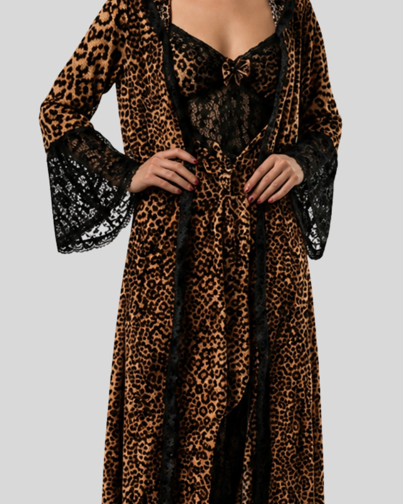 Leopard Lace Lounge Robe Set