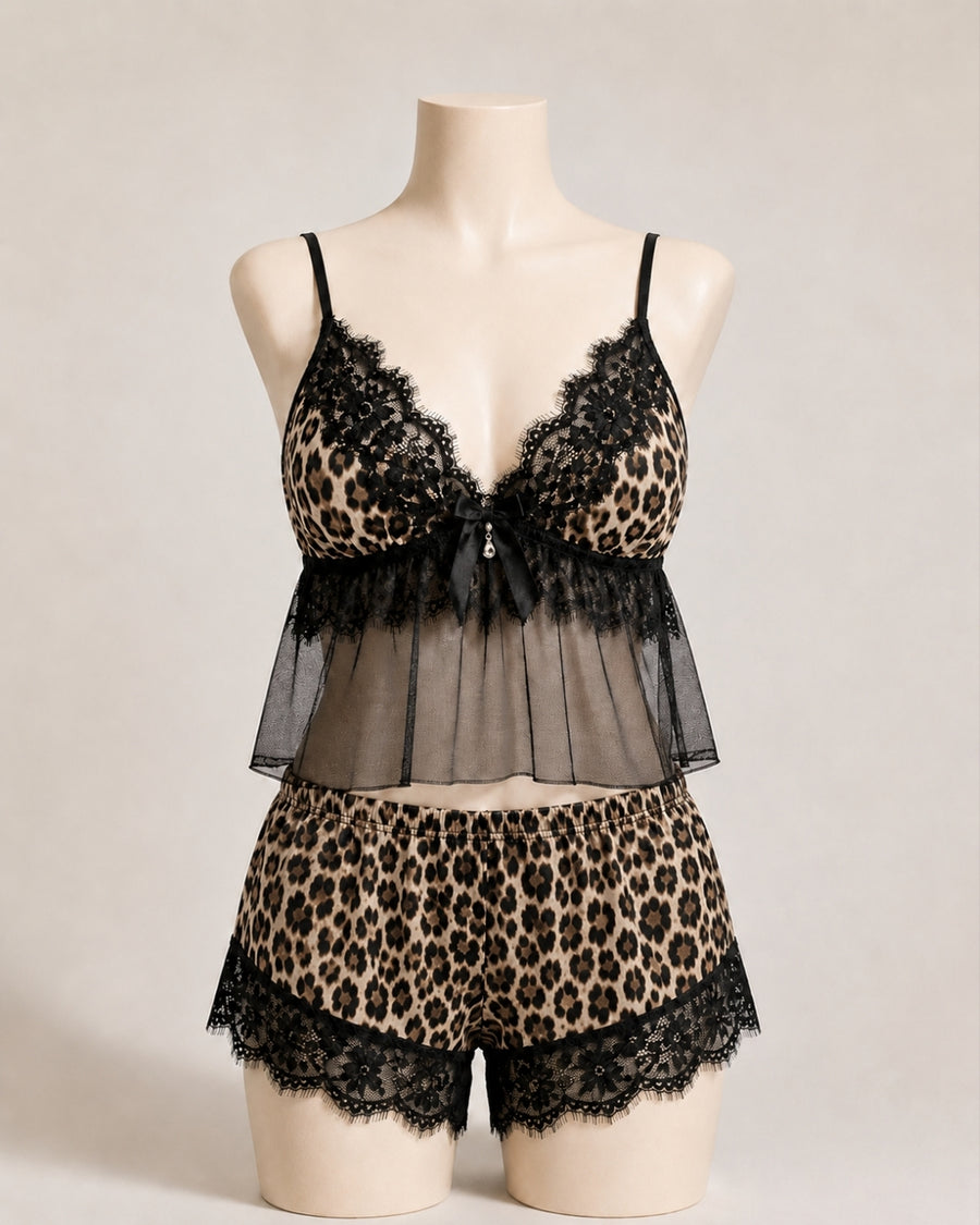 Classic Leopard Lace Cami Short Set