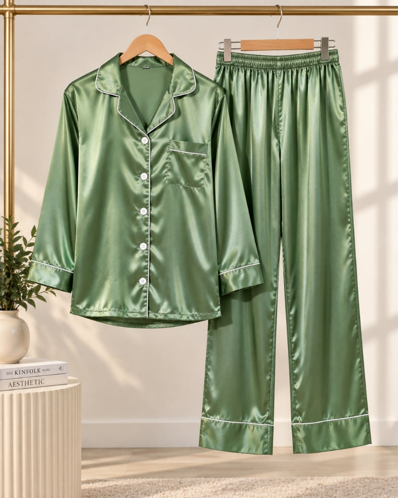 Sage Green Luxe Satin Pajama Set