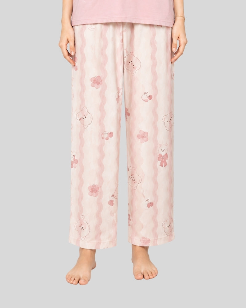 Pink Cute Bear Printed PJ Set