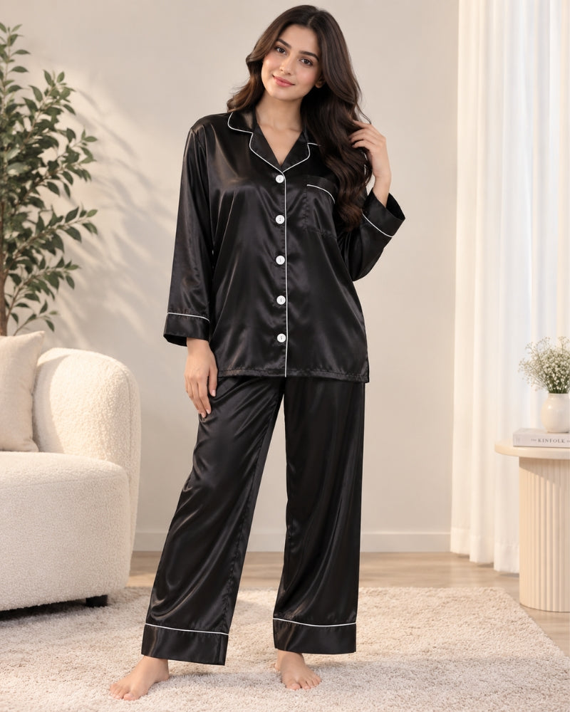 Noir Luxe Satin Pajama Set