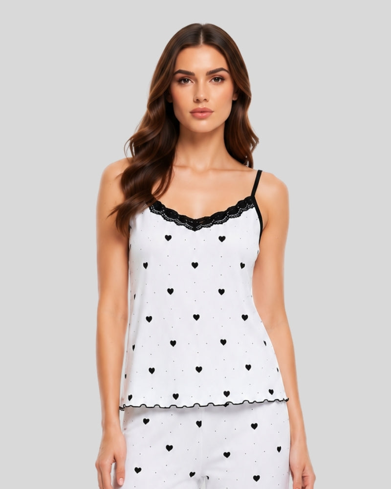 Heart Print Cotton Rib Pajama Set