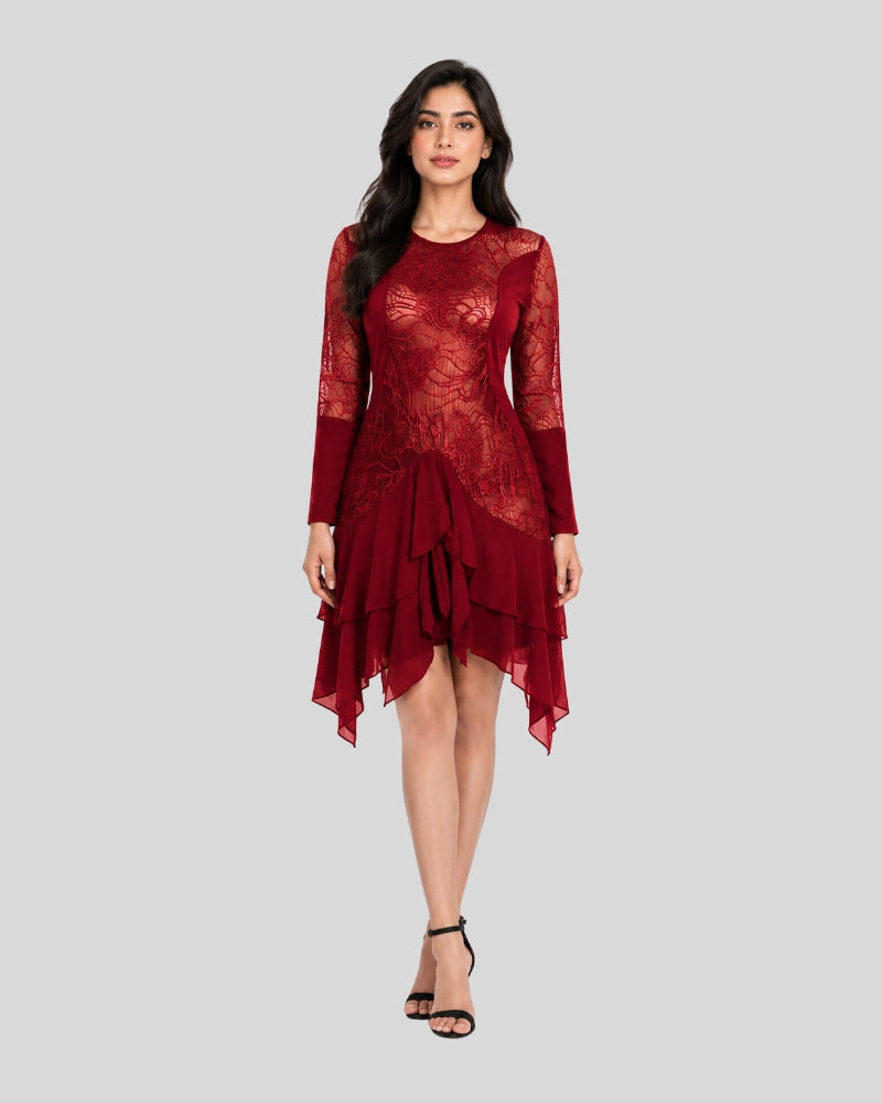 Maroon Lace Cascade Dress