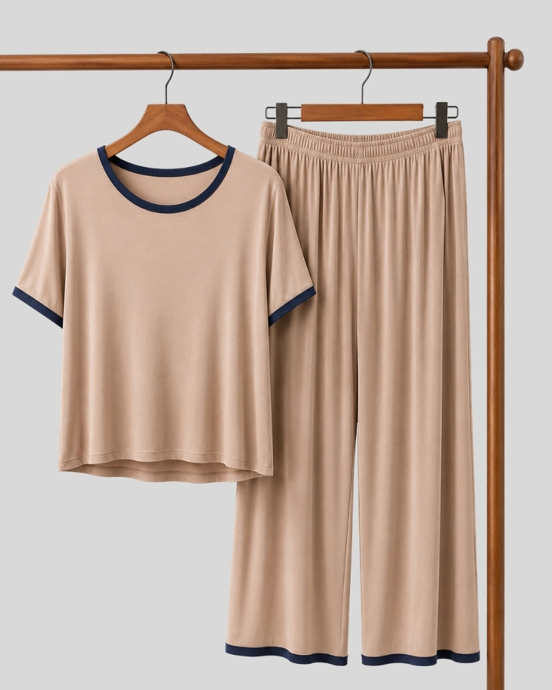 Coffee Color with Black Round Neck PJ Set