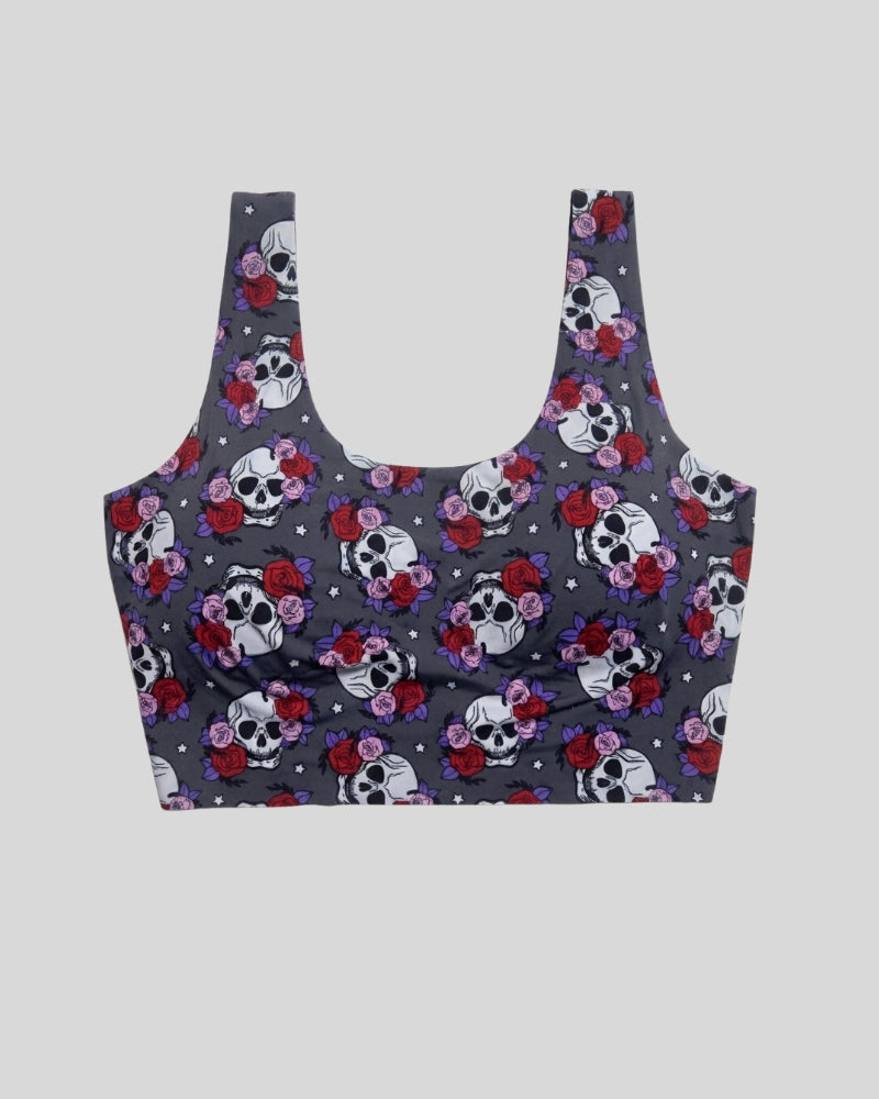 Gothic Skull Rose Print Sports Bra