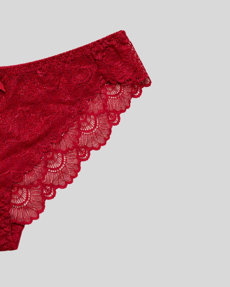 Red Floral Lace Push-Up Bra & Panty Set