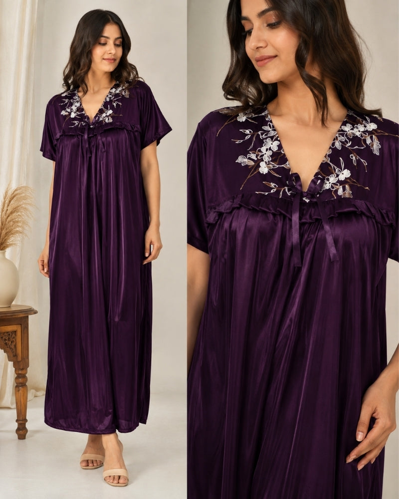 Midnight Plum Satin Maxi Nightdress