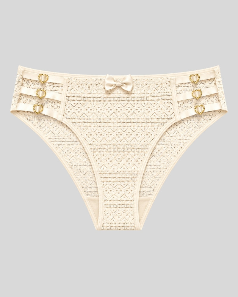 Elegant Ivory Heart Accent Lace Panty