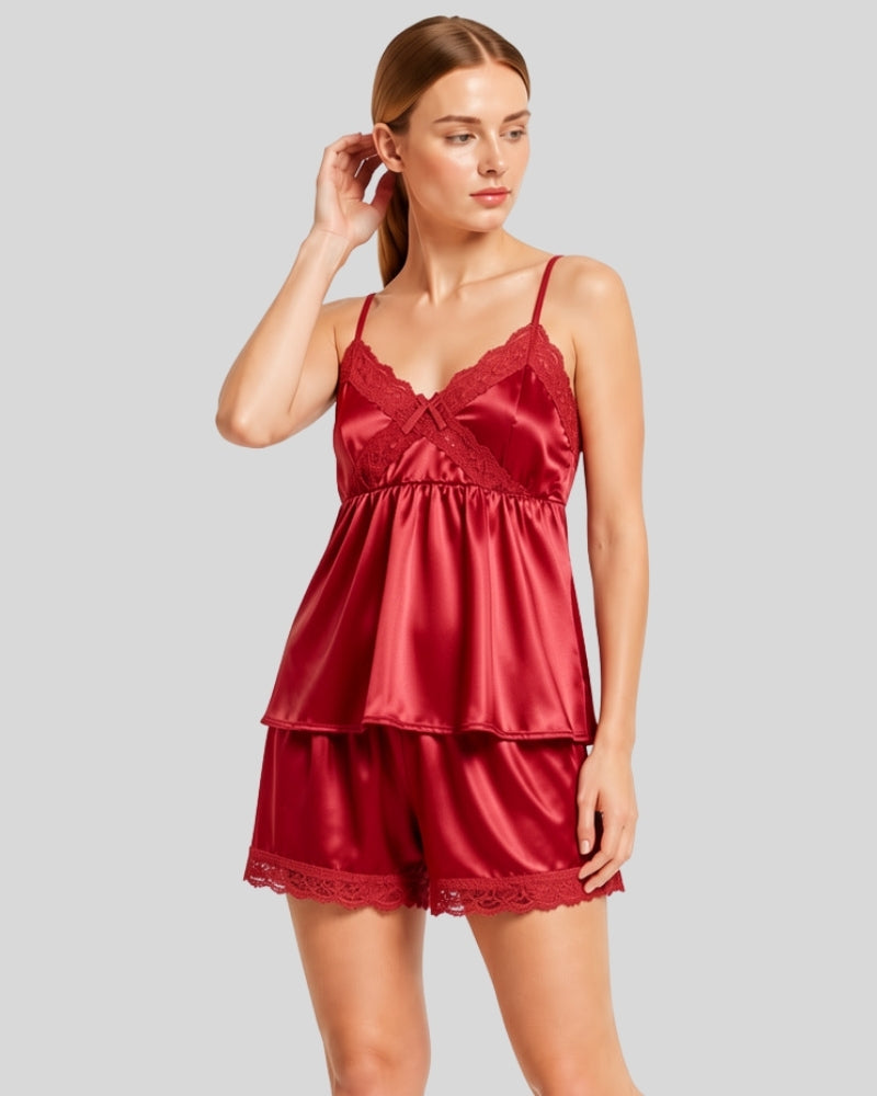 Crimson Desire Satin Cami Set