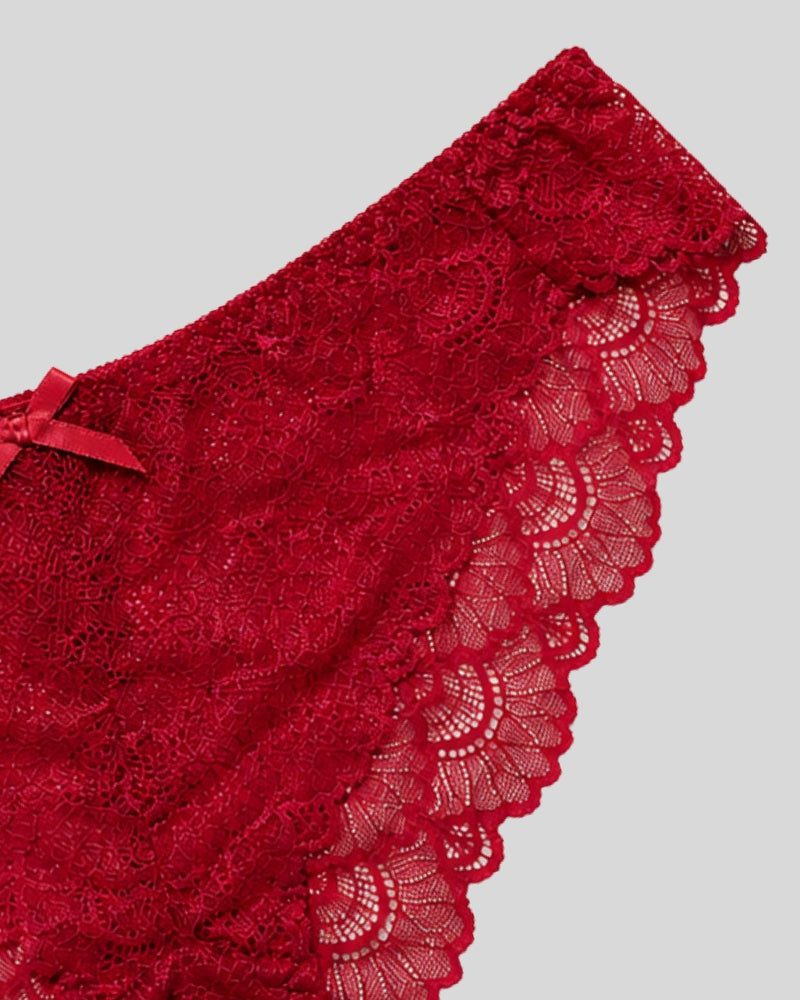Red Floral Lace Push-Up Bra & Panty Set