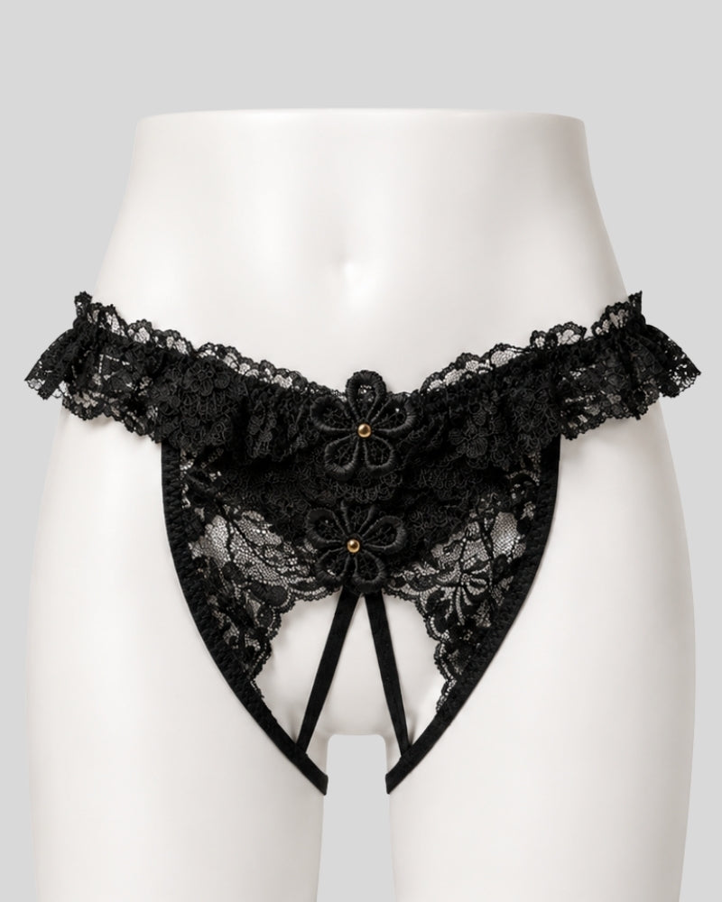 Midnight Bloom Lace Thong