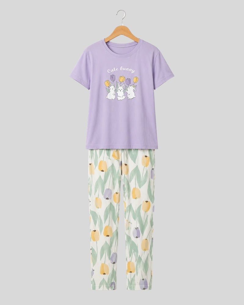 Cute Bunny Printed Lounge PJ Set