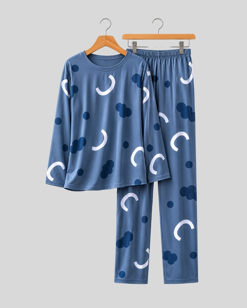Blue Pattern Printed Lounge PJ Set