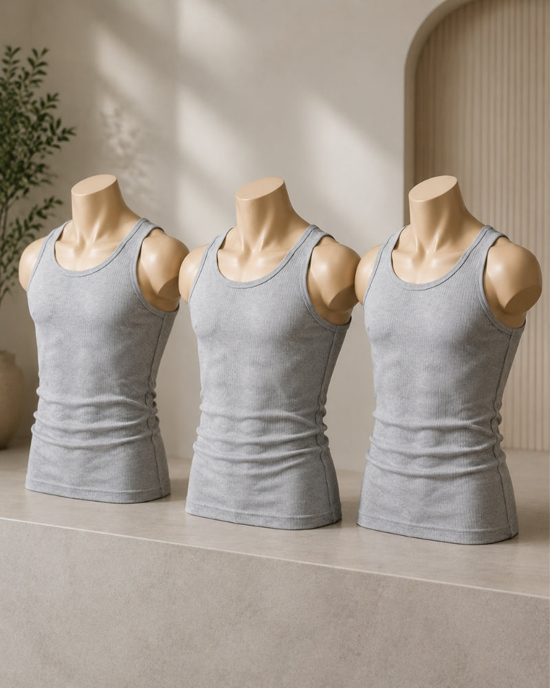 Essential Grey Ribbed Tank Top – Pack of 3